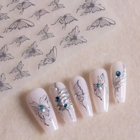 Embossed Black-and-white Butterfly Rose Nail Stickers (Option: Color06704)