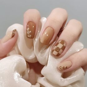 Kurixiang Latte Pull Wearing Nail Nail Patch Nail Patch (Option: Wearable)