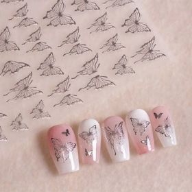 Embossed Black-and-white Butterfly Rose Nail Stickers (Option: Color06504)