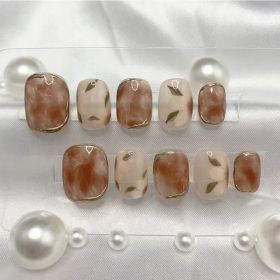 Handmade Camellia Wearing Nail Art Fake Nails Removable (Option: Camellia-S)