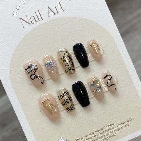 Handmade Real Shot Nail Stickers Fake Removable Finished UV Patch (Option: XS-734 Short Ladder A)