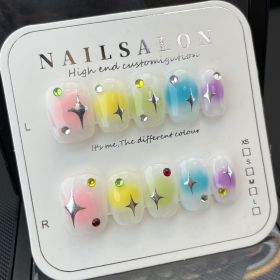 Handmade Real Shot Nail Stickers Fake Removable Finished UV Patch (Option: XS-729 Ultra Short Ladder A)